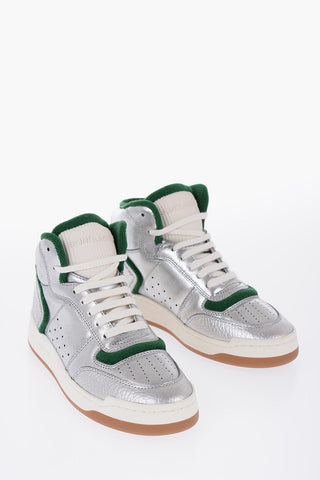 Metallic Effect Leather High-Top Sneakers