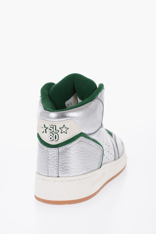 Metallic Effect Leather High-Top Sneakers