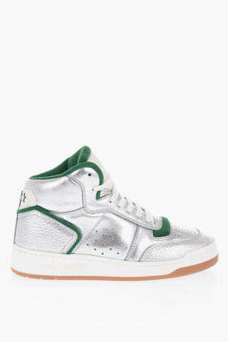 Metallic Effect Leather High-Top Sneakers