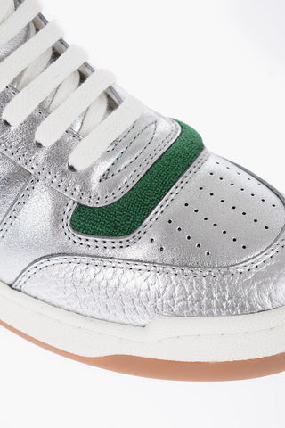 Metallic Effect Leather High-Top Sneakers