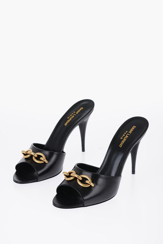 Leather Open Toe Mules With Chain Detail Heel 11 cm