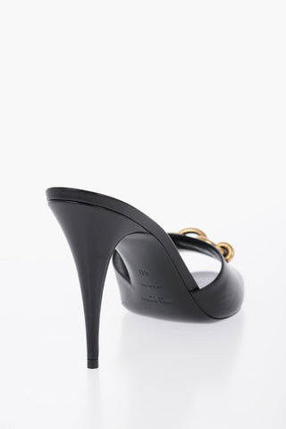 Leather Open Toe Mules With Chain Detail Heel 11 cm