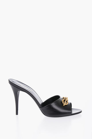 Leather Open Toe Mules With Chain Detail Heel 11 cm
