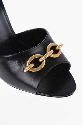 Leather Open Toe Mules With Chain Detail Heel 11 cm