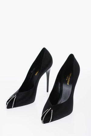 Satin Open-Toe Pumps With Crystal Details 11 Cm Heel