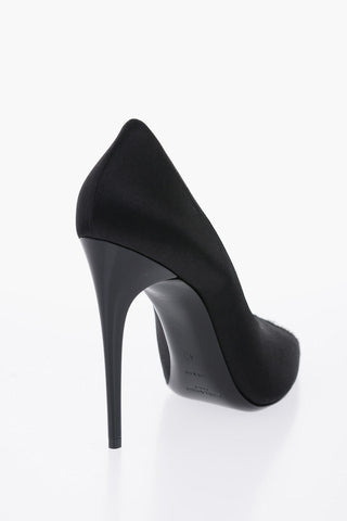 Open Toe Satin Pumps With Rhinestones Details Heel 11 cm