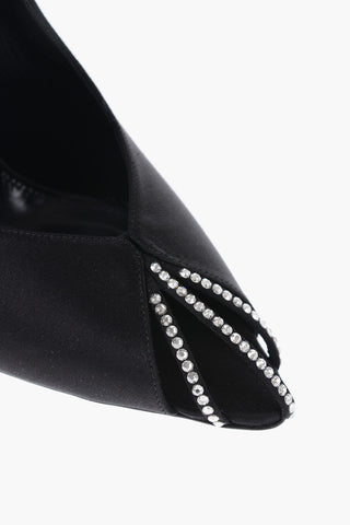 Open Toe Satin Pumps With Rhinestones Details Heel 11 cm