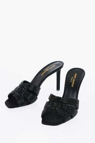 Rhinestoned Open Toe Mules Heel 9cm