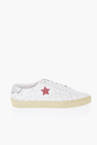 Leather Low-Top Sneaker With Star Embroidery