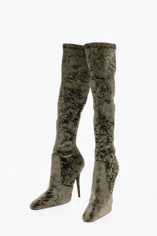 Pointed Velour Knee-Lenght Boots Heel 11 cm