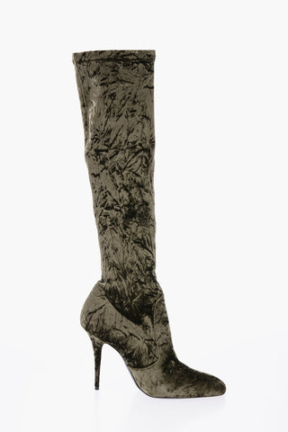 Pointed Velour Knee-Lenght Boots Heel 11 cm
