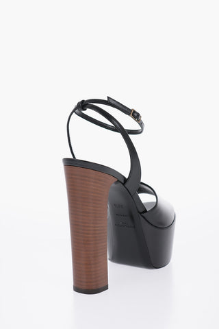 Leather Sandals With Strap And Plaform Sole Heel 14 cm