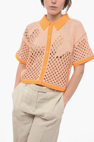 Maglia Traforata a Manica Corta con Collo a Polo