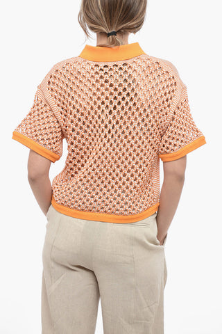 Maglia Traforata a Manica Corta con Collo a Polo