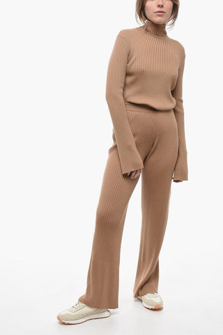 Ribbed Cashmere Blend Palazzo Pants