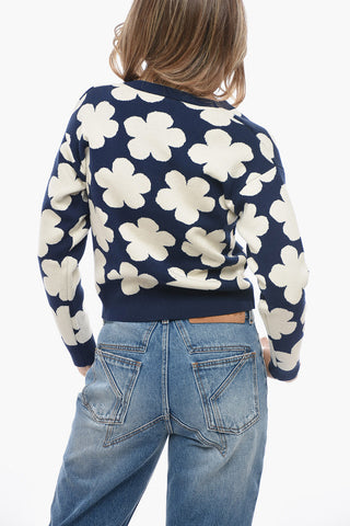 Jacquard Wool Blend Sweater with Floral Motif