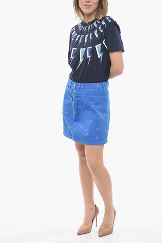 Paisley Patterned BANDANA Denim Miniskirt