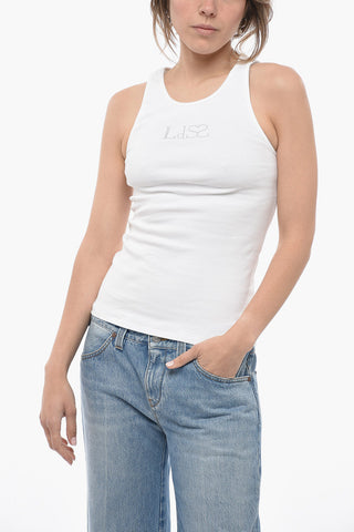 Ribbed Tank Top With Rhinestone Logo