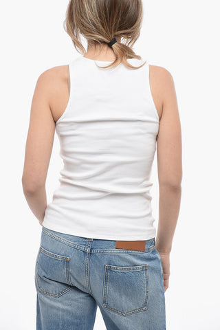 Ribbed Tank Top With Rhinestone Logo