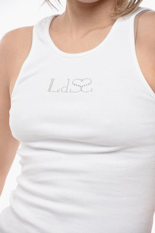 Ribbed Tank Top With Rhinestone Logo
