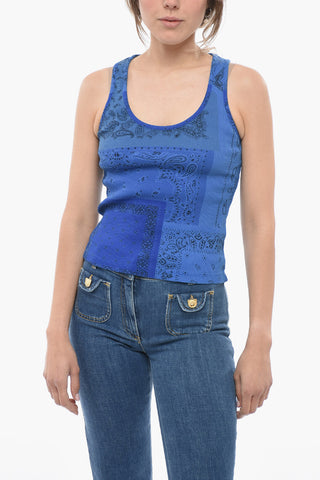 Ribbed Stretch Cotton Tank Top with Bandana Pattern