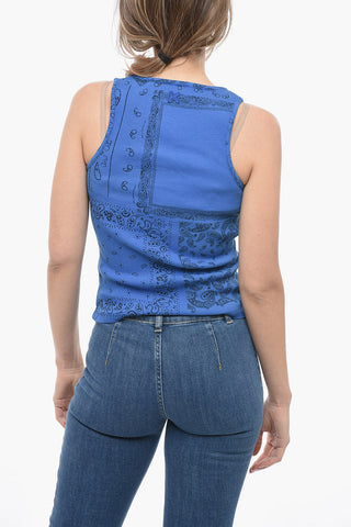 Ribbed Stretch Cotton Tank Top with Bandana Pattern