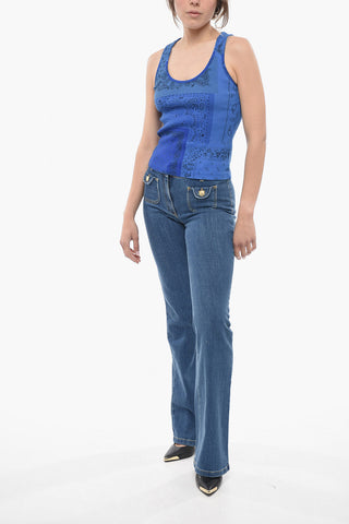 Ribbed Stretch Cotton Tank Top with Bandana Pattern