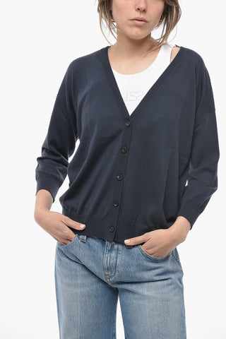 Virgin Wool Cardigan with V-Neck