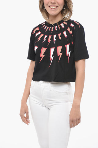 Slim Fit FAIR-ISLE COMIC BOLTS Cropped T-Shirt