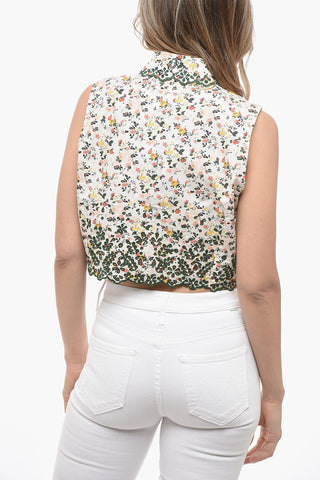 Camicia Crop Smanicata con Dettagli in Sangallo