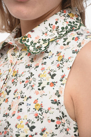 Camicia Crop Smanicata con Dettagli in Sangallo