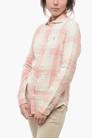 Camicia in Lino Classic Fit con Motivo Plaid