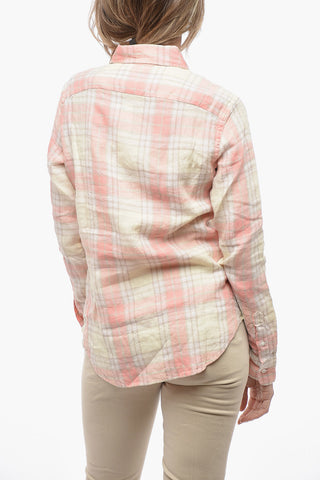 Camicia in Lino Classic Fit con Motivo Plaid