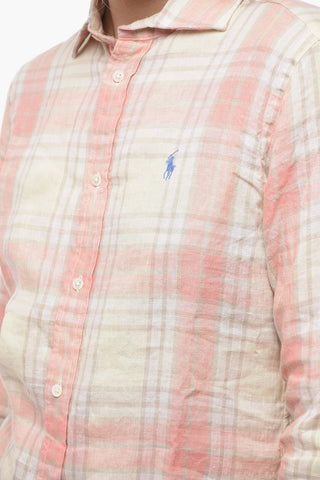 Camicia in Lino Classic Fit con Motivo Plaid