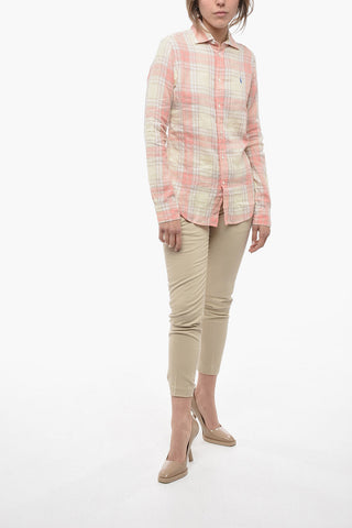 Camicia in Lino Classic Fit con Motivo Plaid