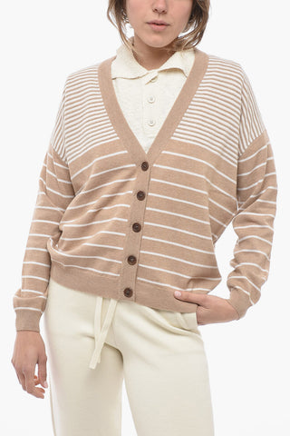 Unbalanced Stripe Cashmere Blend Cardigan