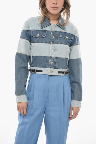 Patchwork Effect Denim MAHINA Jacket with Side Buckles