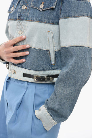 Patchwork Effect Denim MAHINA Jacket with Side Buckles