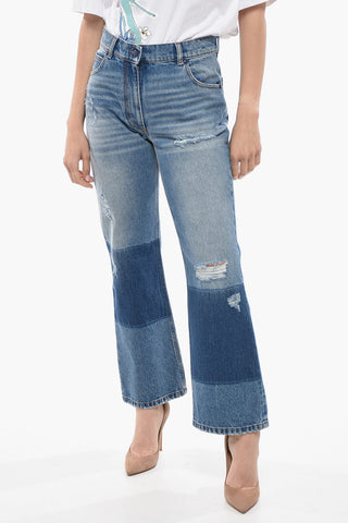MONCLER X PALM ANGELS Cropped Fit Denims with Contrasting Bands 22cm
