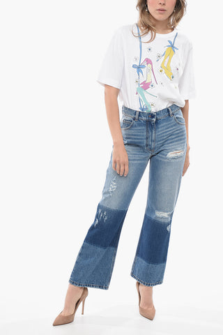 MONCLER X PALM ANGELS Cropped Fit Denims with Contrasting Bands 22cm