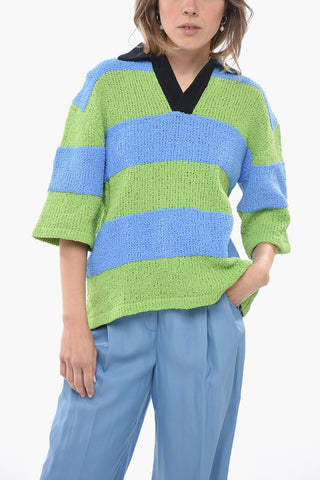 Two-Tone Crochet Top with Polo Collar