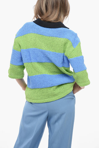 Two-Tone Crochet Top with Polo Collar