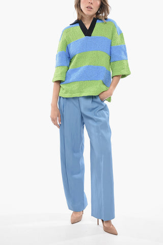 Two-Tone Crochet Top with Polo Collar