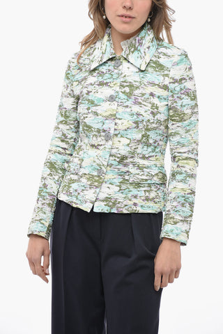 Ruched Fabric Blazer with Abstract Patterned 