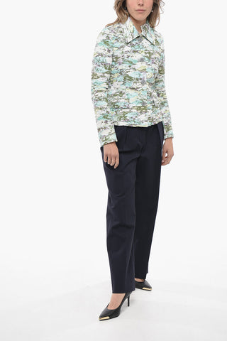 Ruched Fabric Blazer with Abstract Patterned 