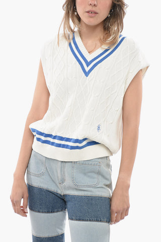 Maglia a Trecce senza Manica con Scollo a V