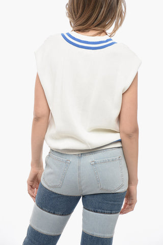 Maglia a Trecce senza Manica con Scollo a V
