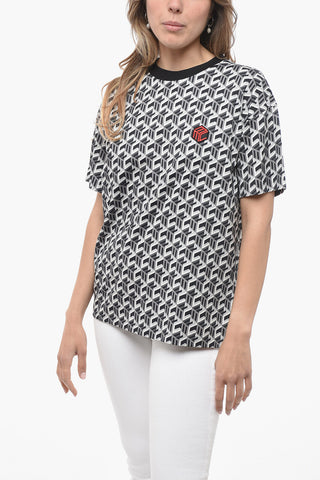 Crew Neck Cotton T-Shirt with Monogram Motif