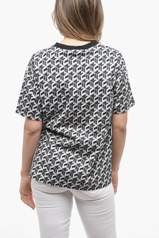 Crew Neck Cotton T-Shirt with Monogram Motif