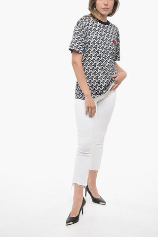 Crew Neck Cotton T-Shirt with Monogram Motif